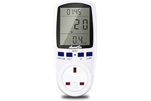 Awootsv Power Meter Plug Energy Monitor, Single Tariff Watt Meter Electricity Usage Monitor Consumption Analyzer Voltage Amps Wattage KWH Outlet Power Meter Socket for Home Hotel (230V, 13A, 2900W)