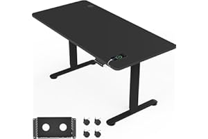 KAIMENG Upgraded Whole Board Standing Desk 140x60cm, Electric Height Adjustable Desk, Sedentary Reminder Desk with 2-memory Presets and Cable Management Tray (Black)