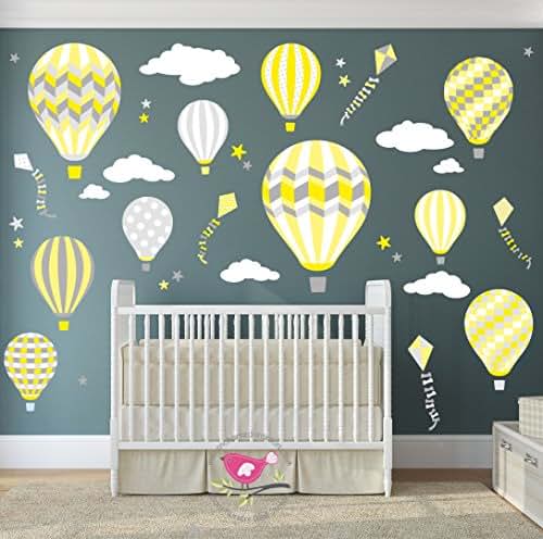 Hot Air Balloon Wall stickers, kites, white clouds & stars ...