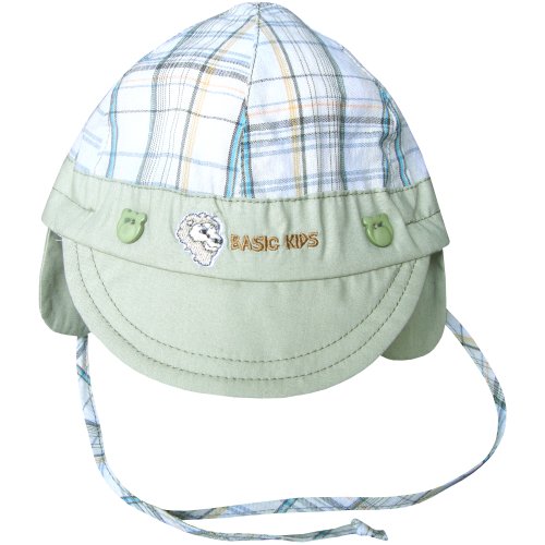 New Born Baby Boy's Checkered Summer Sun Hat Cap with Ear Flaps (Mint Green)