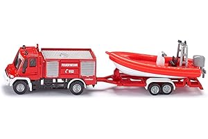 siku 1636, Unimog de Pompiers avec Bateau, E: 1:87, Métal/plastique, Rouge, bateau flottant