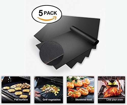 MATANA BBQ Grillmatte – Anti Haft Backofenpapier, Teflon beschichtetes Blech, wiederverwendbar, hält ein ganzes Leben lang, perfekt für den Sommer 2017, Spülmaschinenfest, 5er Set - 4