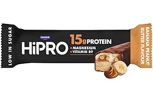 Danone HiPRO Barre Protéinée - Banane Beurre de Cacahuète - 24 x 55g - Encas Riche en Protéines