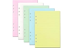 WHENZOO Lined Refill Paper 200 Sheet A5 Coloured for Filofax, 6 Punched Holes Loose-Leaf Refillable Lined Paper, 6 Ring Binder Journal Notebook A5 Diary Planner Inserts Refills for Notes Meeting Travel Record