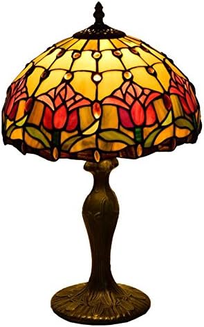 American pastoral creative retro Tiffany style lamp E27 red tulip hotel bedroom bedside living room 12inch