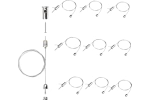 Shirene Cable Acero,10 Piezas Kit de Cables para Colgar,Cuerda de Aalambre,Kit de Suspensión de Luz Ajustable,Soporte de Lámpara de Cuerda de Alambre,Cable Colgar Fotos Ajustable
