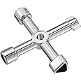 VASADIGITAL 4-Way Multifunctional Cross Wrench, Universal 4-Way Key - Open Key for Electricity & Gas Meter Cabinets (Silver)
