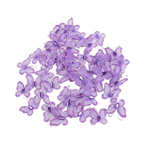 LUOEM 50 Stück Glitter Schmetterlinge Künstliche Schmetterlinge Schmuck für Hochzeiten Schiere Maschendraht mit Edelstein