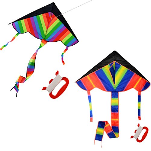 Foxom 2Pcs Rainbow Kite for Kids, Girls, Boys, Toddlers - Most Popular Outdoor Toys, Huge Kite with 50m/164 Feet Flying Line