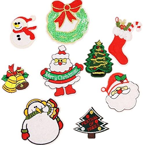 Meatilk 9pcs Christmas Santa Claus DIY Embroidered Iron Sewing on Applique Patches