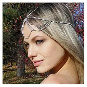 Silver: Simsly Head Chain Jewelry With Rhinestone Hair Headpiece For Women And Girls Fv-066 (Silver)
