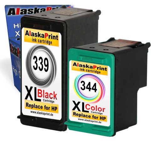 Premium 2er Set Kompatible Tintenpatronen Als Ersatz für HP 339 XL + HP 344 XL für Photosmart 2575 2575XI 2610 8050 2570 2573 D5160 8150 8150XI 2710 8030 8750 Pro B8300 Pro B8330 Pro B8350 OfficeJet 7210 7210V 7210XI 7310 7310XI 7410 7300 7400 K7100 Pro K 7100 7205 7213 PSC 2600 2610 Druckerpatronen (Schwarz , Farbig) 1x339-1x344-hp