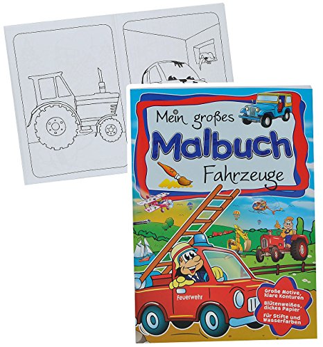 A4 - großes Malbuch - Fahrzeuge - Kindermalbuch - Feuerwehr / Traktor / Schiffe / Eisenbahn / Auto / Bagger - Ausmalbuch mit Malvorlagen für Jungen - groß zum Ausmalen Malspaß Kinder / Malbücher Autos Fahrzeug