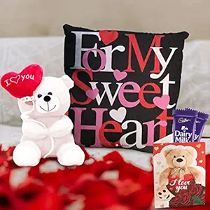 ARCHIES Valentine Love Gifts Pair Combo Pack of 4| Cushion|2 Dairy Milk Chocolate|Greeting Card|Ballon Teddy|Valentines Day|Romantic Gift for Girlfriend, Boyfriend,Wife, Husband|Anniversaries-MT1