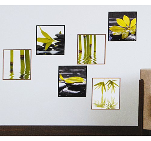 6 tlg. Set – Fliesensticker / Badezimmer / Wandtattoo – ECKIG – Bambus / Wellness & SPA – Steine – Sand Wasser – Fliesensticker / Badezimmer – Panorama Postersticker / Paneele – selbstklebend Fensterdeko / Deko – Mädchen Jungen Kinder – Indonesien / Feng Shui – Badezimmer Pflanze – Grünpflanze - 4