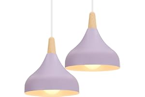 iDEGU 2 Pezzi Lampada a Sospensione Retrò LED Lampada a Soffitto in Legna Metallo Moderna Lampadario a Forma di Goccia Stile Scandinavo Plafoniera per Soggiorno Sala Da Pranzo Camera, 20 cm (# Viola)
