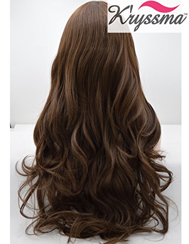 K’ryssma Realistic Wigs for Women Chocolate Colour Natural Wavy Long Synthetic Hair Glueless Lace Front Wig Half Hand Tied Heat Safe 26 inches - 5