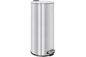 Harbour Housewares 30L Large Kitchen Bin - Brushed Stainless Steel Food Waste Caddy Pedal Bins for Kitchen - Tall Slim Metal Swing Dustbin for Paper, Plastic, Rubbish