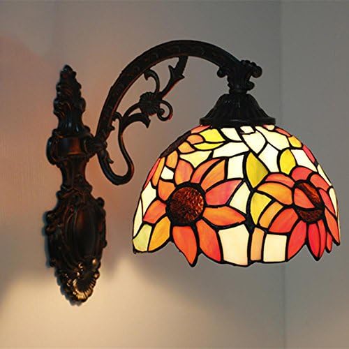 OOFAY Lights Retro Tiffany-style 28cm E27 1 light Stained Glass Wall Lamp Black Baking Varnish Bedside Lamp Bedroom Lamp