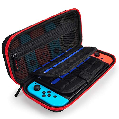 Preisvergleich Produktbild Dupeakya Switch Aufbewahrungstasche Vier Ecken Paket Game Card Doppelteiliges Nylon Eva und Samtmaterial Spielkissen Dämpfung und Anti Kollision Staubdicht - Rot