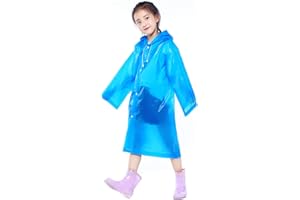DISINO Kids Waterproof Rain Coat, Clear EVA Rain Poncho with Hood for Girls Boys, Toddler Rainwear Rain Jacket Cape, Reusable Children Raincoat for Outdoor Climbing Cycling Hiking Camping