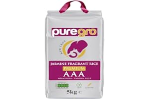 Puregro AAA Premium Jasmine Fragrant Rice 5kg | PACK OF 1 | NEW CROP | VEGAN | GLUTEN FREE | Premium Quality.