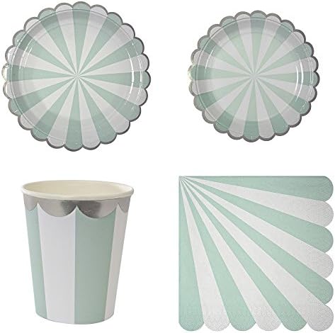 Dusty Colours Striped and Foiled Party Kit for 8 Guest (Mint)