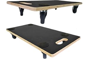 PROREGAL Chariot à roulettes Pro avec 4 roulettes | HxLxP 11,5x30x60cm | Capacité de Charge 200kg | Sérigraphie Panneau de Bois | Noir | 2 pièces