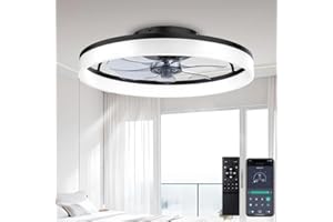 DWDVBL 50CM Modern Ceiling Fans with Lights Reversible Fans with Remote Smart Lighting Timing 6 Speeds Low Profile Ceiling Fan with Light Dimmable LED Fan Light Flush Mount for Bedroom