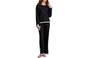 Lyoveu Conjunto De Suéter De Punto De 2 Piezas, Cintura Elástica, Pantalones De Pierna Ancha, Jersey De Punto para Mujer 2 Piezas, Conjuntos De Jersey para Mujer Pantalones De Salón, Chándal