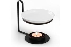 Bighan Metal Essential Oil Burner Wax Melt Burner Diffuser, Minimalist style Tea Light Candle Holder Aroma Diffuser Home Bedroom Decor, Black