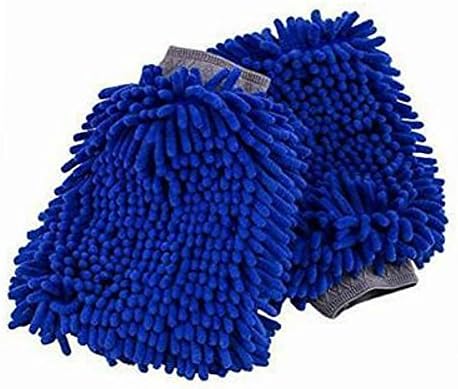 Wuzmei 2 pack Extra Large Size Ultimate Car Wash Mitt Premium Microfiber Chenille Super Absorbent Wash and Wax Glove Car Wash Mitts Blue