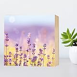 Lavendel - schönes Holzbild 15x15x2cm echter Foto-Druck auf HOLZ - Wandbild Holzschild Holzdeko Dekoration Geschenk Geschenkidee Mutter Muttertag Poster Kunstdruck Aufsteller Home Deko shabby chic vintage retro violett - Sommer Blüten Blumen Sonne