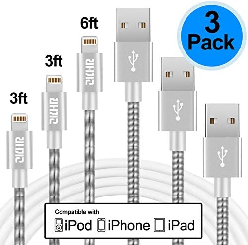 iPhone Lightning Cable, ZKHR iPhone Charger Cable 3Pack Spring Reinforced for iPhone8 7 Plus 6S Plus 6 Plus SE 5S 5C 5, iPad 2 3 4 Mini, iPad Pro Air 2, iPod (Royal White)