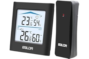LOIIERU Wireless Weather Station with Outdoor Sensor,Digital Home Thermometer Hygrometer for Indoor Outdoor Temperature,Ajustable Backlight Indoor Outdoor Weather Stations for Bedroom,Office,Gardern(Black)