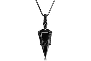 JSDDE Obsidian Healing Crystal Pendant Necklace Hexagonal Stone Pointed Gemstone Necklace for Men Gift