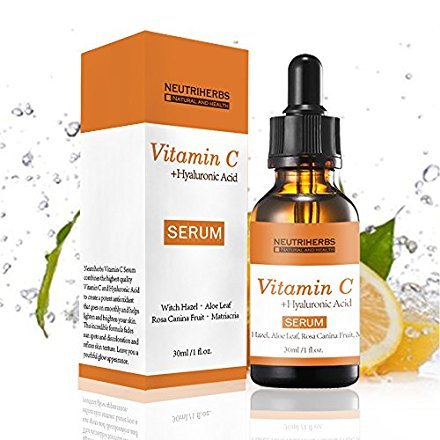 Neutriherbs Vitamin C Serum with Hyaluronic Acid 1 Oz Anti Aging Anti Wrinkle Serum, 20% Vitamin C Super Strength Natural Whitening Moisturizing (Hyaluronic Acid, Yellow bottle)