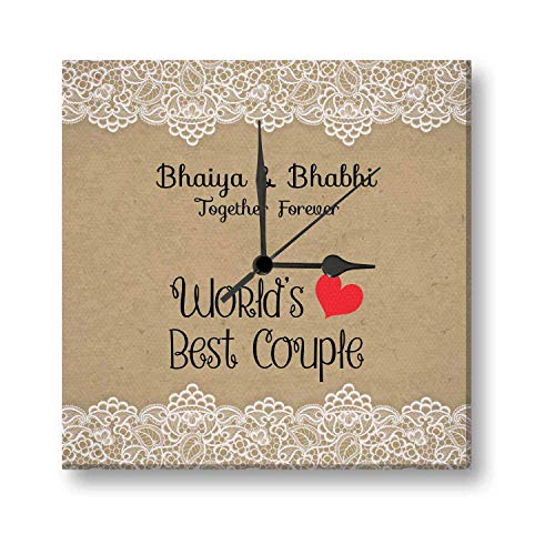 YaYa cafe Wood Worlds Best Bhaiya Bhabhi Wall Clock (10x10-Inches)