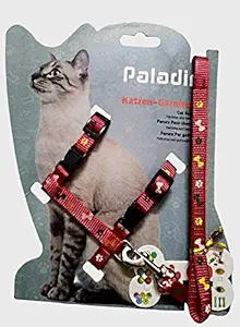 The DDS Store Adjustable Cat Walking Harness Nylon Strap Collar with Leash,Cat Leash and Harness Set Escape Proof (Red Color) 1 Piece