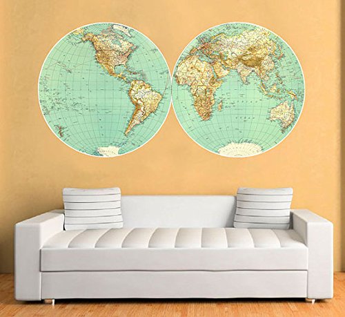 Vinilo Mapa Mundo de Pared Retro Vintage Decorativo - 150 x 76 cm