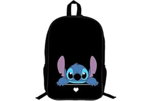 IQEPXTGO Cartable Stitch Cartoon Enfants Sacs à dos pour Garcon Fille Scolaires Nylon Backpack Grande Capacité Pour Adolescents Ordinateur pour affaires voyages Scolaire-Noir