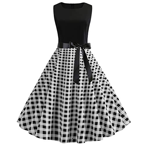 Produp Mode D'été Femmes Robes Vintage des Années 1950 Rétro sans Manches O Cou Floral Imprimer Bandage Soirée De Bal Swing Dress