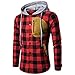 Produktbild Langarm Kapuzenjacke Herren, DoraMe Männer Herbst Winter Plaid Kapuzen Shirt Wildleder Tasche Pullover Lässige Bluse (Rot, M)