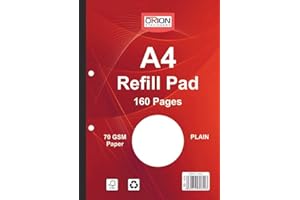 Orion Stationery A4 Refill Plain Pad 160 Pages Head Bound and Punched 2 Holes, Multipurpose Paper (White Plain, 80 Sheets) Pack of 2