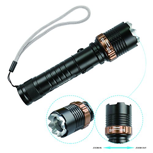 Zoweetek® 1200lm wiederaufladbare CREE T6 XM-L2 LED Taschenlampe 10W, mit einstellbarem Fokus, 5 Licht-Modi, Inklusive 18650 Batterie und Ladeeinrichtung,LED Zoombar Handlampen Aluminium – selbstverteidigung Indoor und Outdoor Beste Wahl - 4