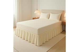 BLOOM BLENDS 100% Egyptian Cotton Fitted Valance Sheet – 16"/40cm Extra Deep Pocket, Easy Care & Machine Washable, Luxury Frilled Bed Sheet – Single, Double, King Sizes (Cream, King)