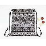 Samgoo Segeltuch Rucksack Gym Sack Turnbeutel Beutel Sportbeutel, Ethnische Stil Elefant geometrische Turnbeutel Tasche Tüte Rucksack Hipster für Reisen /Sport (Schwarz und weiß) -