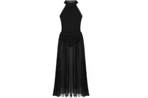 Miutii ShyLizee Kids Girls Mock Neck Lyrical Ballet Dance Gymnastics Leotard with Long Mesh Overlay Skirts Dance Costumes