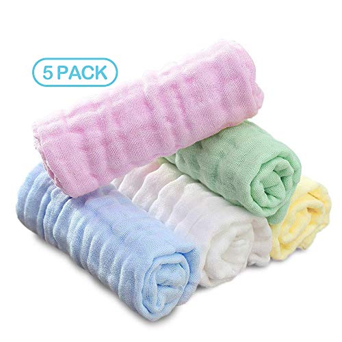 toalla para bebé,Duvina Muselina bebe algodon, Toallas suaves de muselina para bebés, Toallas faciales extra suaves para bebé recién nacido, Toallitas de Muselina para pieles sensibles(5 paquete)