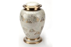 eSplanade Urne de crémation en Laiton Blanc Urnes commémoratives | Urnes en Laiton | Urne en métal | Urne funéraire | Urne commémorative (Papillon Grandeur Nature)